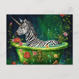 Leuke Eenhoorn Zebra in een badkuip Briefkaart
