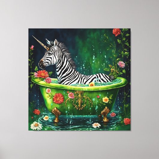 Leuke Eenhoorn Zebra in een badkuip Canvas Afdruk (Voorkant)