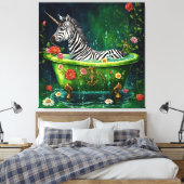 Leuke Eenhoorn Zebra in een badkuip Canvas Afdruk (Insitu (Slaapkamer))