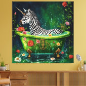 Leuke Eenhoorn Zebra in een badkuip Canvas Afdruk (Insitu (Woonkamer))