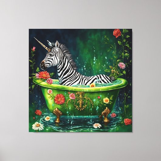 Leuke Eenhoorn Zebra in een badkuip Canvas Afdruk (Voorkant)