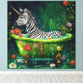 Leuke Eenhoorn Zebra in een badkuip Canvas Afdruk (Insitu (Houten vloer))