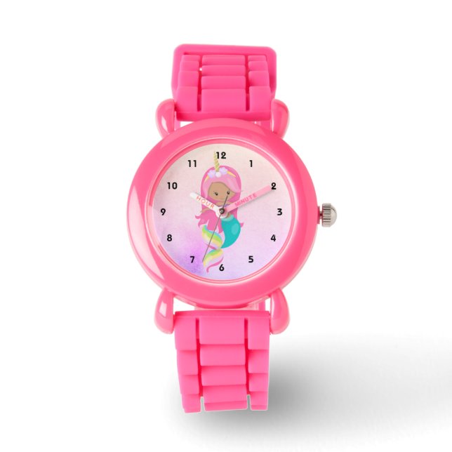 Leuke Eenhoorn Zeemeermin Roze Meisje Kind Horloge (Voorkant)