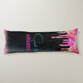 Leuke eenhoorn zwarte glitters verjaardag monogram lichaamskussen (Achterkant)