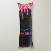 Leuke eenhoorn zwarte glitters verjaardag monogram lichaamskussen (Achterkant (Verticaal))