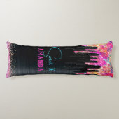 Leuke eenhoorn zwarte glitters verjaardag monogram lichaamskussen (Voorkant)