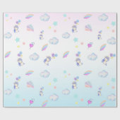 Leuke Eenhoornballon regenboog verjaardagsfeestje  Cadeaupapier (Vlak)