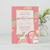 Leuke Eenhoorns en Regenbogen op Roze Kaart (Staand voorkant)