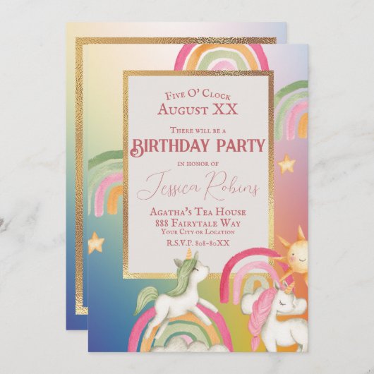Leuke Eenhoorns op een Regenbogen en Sterren Kaart (Voorkant / Achterkant)