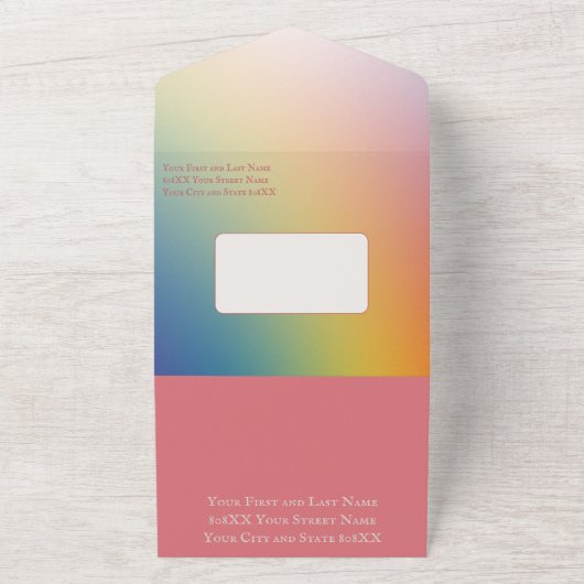 Leuke Eenhoorns op een Regenboog All In One Uitnodiging (Buitenkant)