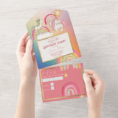 Leuke Eenhoorns op een Regenboog All In One Uitnodiging (Afscheurbaar)
