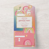 Leuke Eenhoorns op een Regenboog All In One Uitnodiging (Binnen)