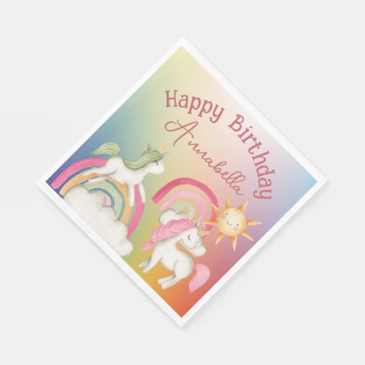 Leuke Eenhoorns op een Regenboog Servet (Hoek)