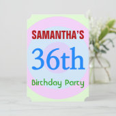 Leuke, eenvoudige "36th Birthday Party" uitnodigin Kaart (Staand voorkant)
