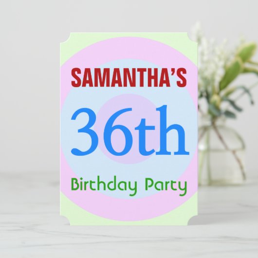 Leuke, eenvoudige "36th Birthday Party" uitnodigin Kaart (Staand voorkant)