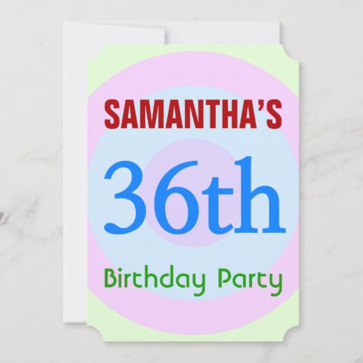 Leuke, eenvoudige "36th Birthday Party" uitnodigin Kaart (Voorkant)