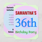 Leuke, eenvoudige "36th Birthday Party" uitnodigin Kaart (Voorkant / Achterkant)