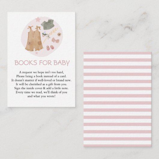 Leuke Eenvoudige Babykleding Roze Boeken voor Baby Informatiekaartje (Voorkant / Achterkant)