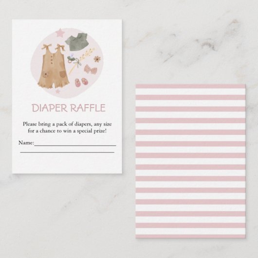 Leuke Eenvoudige Babykleding Roze Luier Raffle Informatiekaartje (Voorkant / Achterkant)