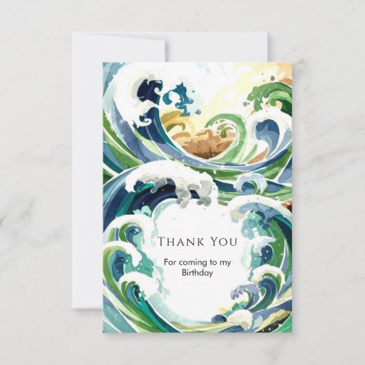 Leuke eenvoudige blauwe oceaan golven verjaardag bedankkaart (Voorkant)