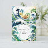 Leuke eenvoudige blauwe oceaan golven verjaardag bedankkaart (Staand voorkant)