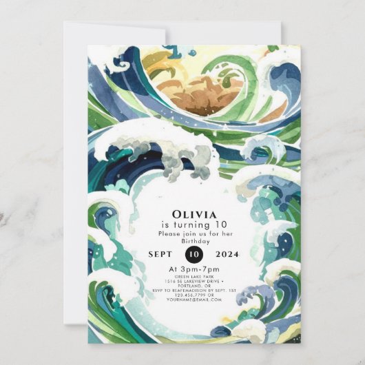 Leuke eenvoudige blauwe oceaan golven verjaardag kaart (Voorkant)