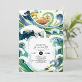 Leuke eenvoudige blauwe oceaan golven verjaardag kaart (Staand voorkant)