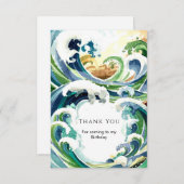 Leuke Eenvoudige Blauwe Oceaangolven Verjaardag Bedankkaart (Voorkant / Achterkant)