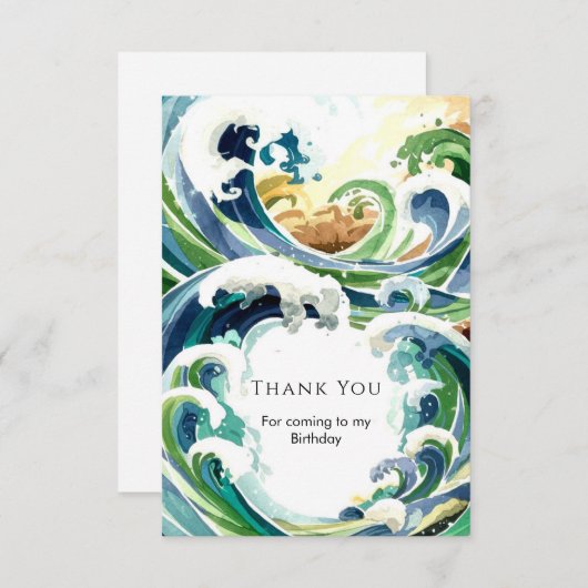 Leuke Eenvoudige Blauwe Oceaangolven Verjaardag Bedankkaart (Voorkant / Achterkant)