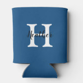 Leuke Eenvoudige Blauwe & Witte Monogram Naam + In Blikjeskoeler (Achterkant)