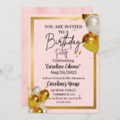 Leuke Eenvoudige Gouden & Roze Verjaardagsuitnodig Notitiekaartje (Voorkant / Achterkant)