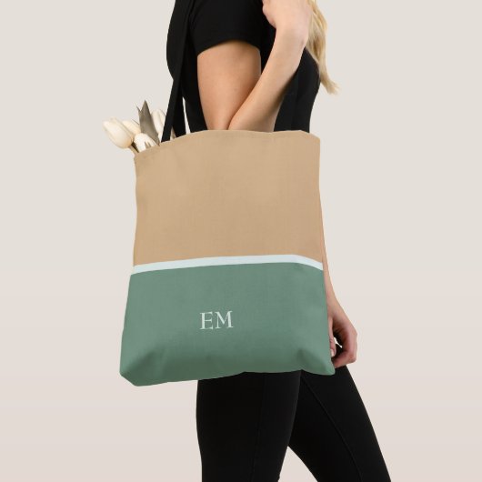 Leuke Eenvoudige Groene Monogram Initialen Tote Bag (Dichtbij)