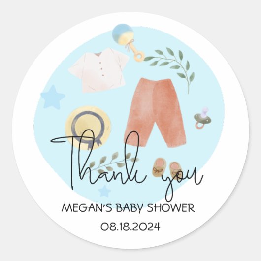 Leuke eenvoudige kleding blauw Baby shower dank u Ronde Sticker (Voorkant)