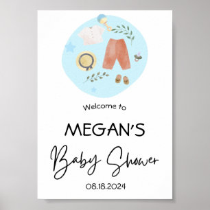 Leuke Eenvoudige Kleding Blauw Baby shower Welkom Poster