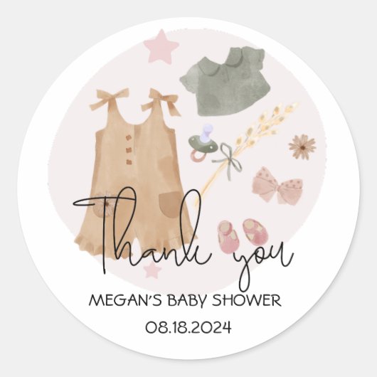 Leuke eenvoudige kleding roze Baby shower dank u Ronde Sticker (Voorkant)