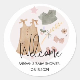 Leuke Eenvoudige Kleding Roze Baby shower Welkom Ronde Sticker