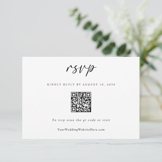 Leuke Eenvoudige Moderne Trouw QR Code RSVP Kaartje (Staand voorkant)