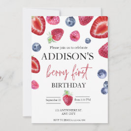 Leuke Eenvoudige Rode Blauwe Berry Sweet 1e Verjaa Kaart