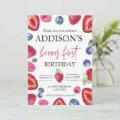 Leuke Eenvoudige Rode Blauwe Berry Sweet 1e Verjaa Kaart (Staand voorkant)