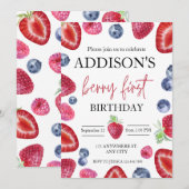 Leuke Eenvoudige Rode Blauwe Berry Sweet 1e Verjaa Kaart (Voorkant / Achterkant)