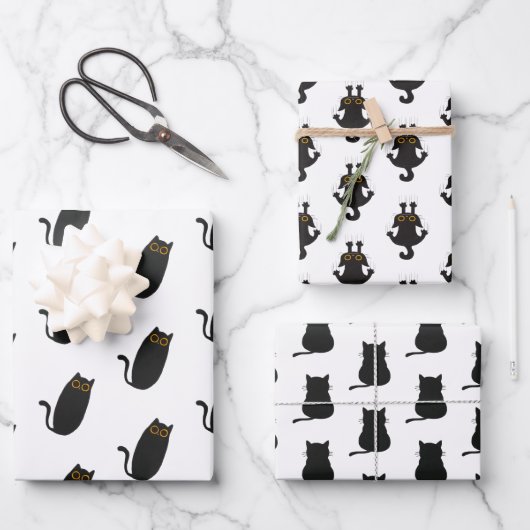 Leuke eenvoudige zwarte kat inpakpapier vel (Voorkant)