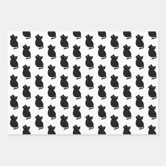 Leuke Eenvoudige Zwarte Kat Inpakpapier Vel (Voorkant)