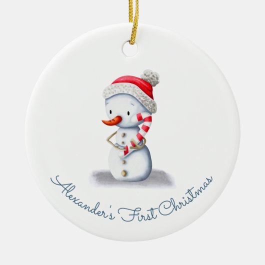 Leuke eerste Kerstmis Sneeuwman Keramisch Ornament (Voorkant)