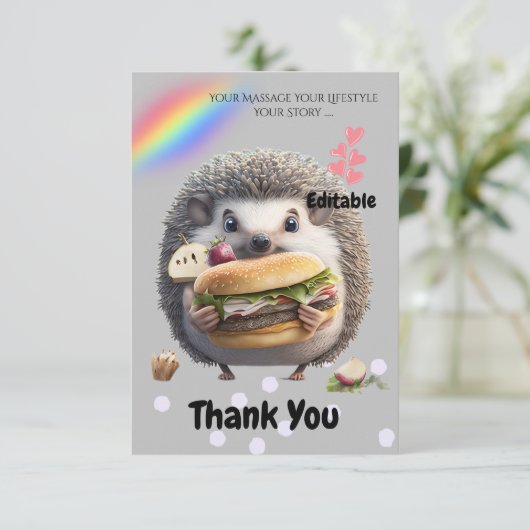 Leuke egel burger bedankkaart (Staand voorkant)