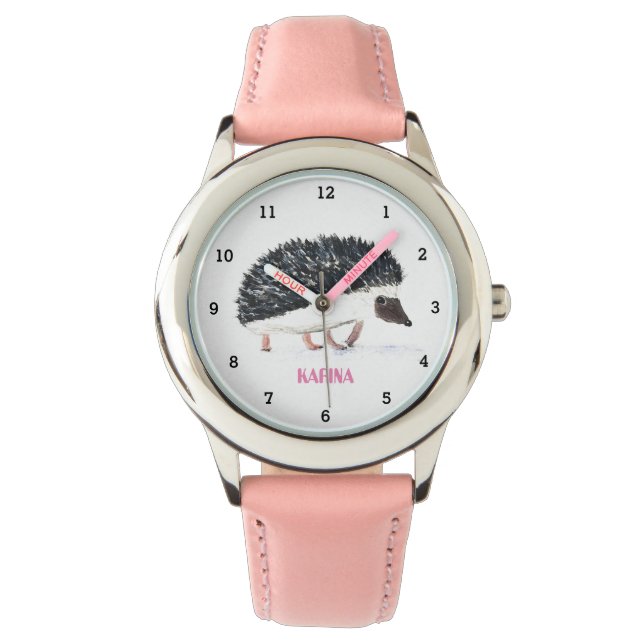 Leuke egel wilde dieren Kinder Waterverf Horloge (Voorkant)
