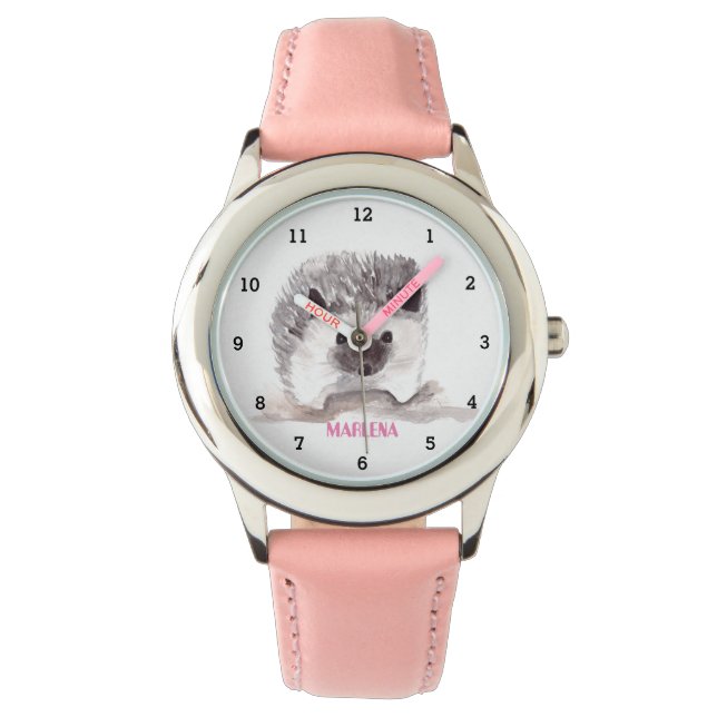 Leuke egel wilde dieren Kinder Waterverf Horloge (Voorkant)