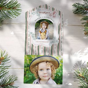 Leuke eigenzinnige kersttekening bloemstrepen foto all in one uitnodiging