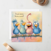 Leuke eigenzinnige vogels Happy Birthday Flat Squa Notitiekaartje (Voorkant / Achterkant in situ)