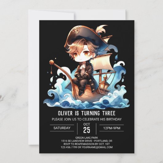 Leuke Elegant Pirate Verjaardag Kaart (Voorkant)