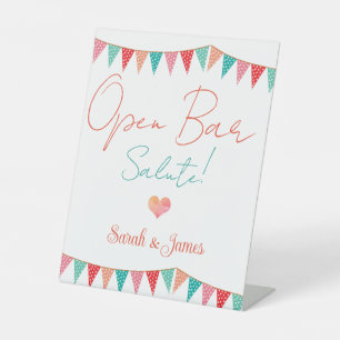 Leuke elegante bruiloft open bar nummers reclamebord met voetstuk